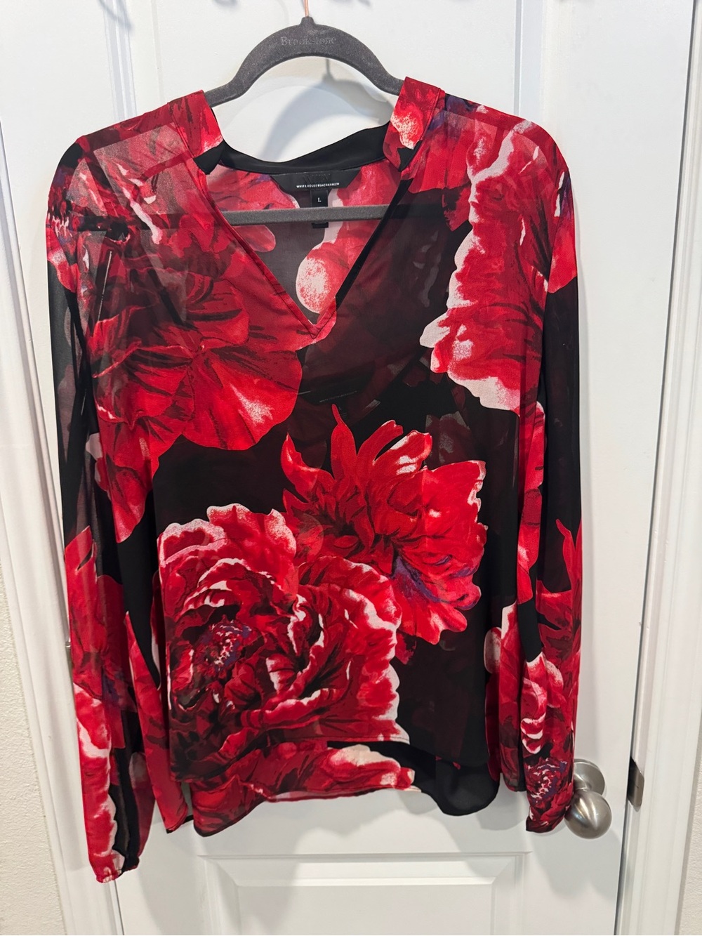 White House Black Market red/Black Sheer Blouse and Tank with Red Floral Print